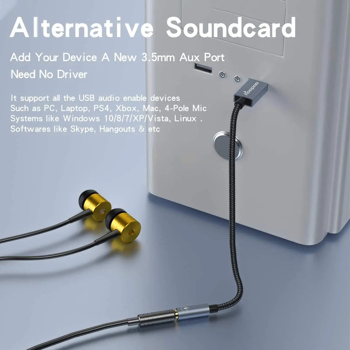 USB to 3.5mm Jack Audio Adapter, Koopao 2in1 External USB Sound Card, 3.5mm Aux to USB to Audio Jack Sound Adapter Jack for PC, PS4, Laptop pattanaustralia